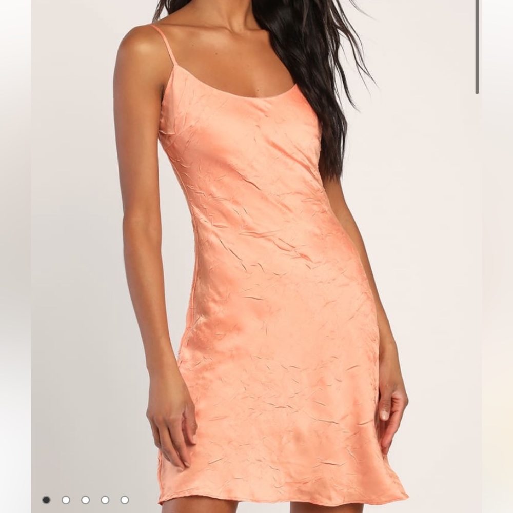 Lulus Peach Crinkle Satin Mini Slip Dress